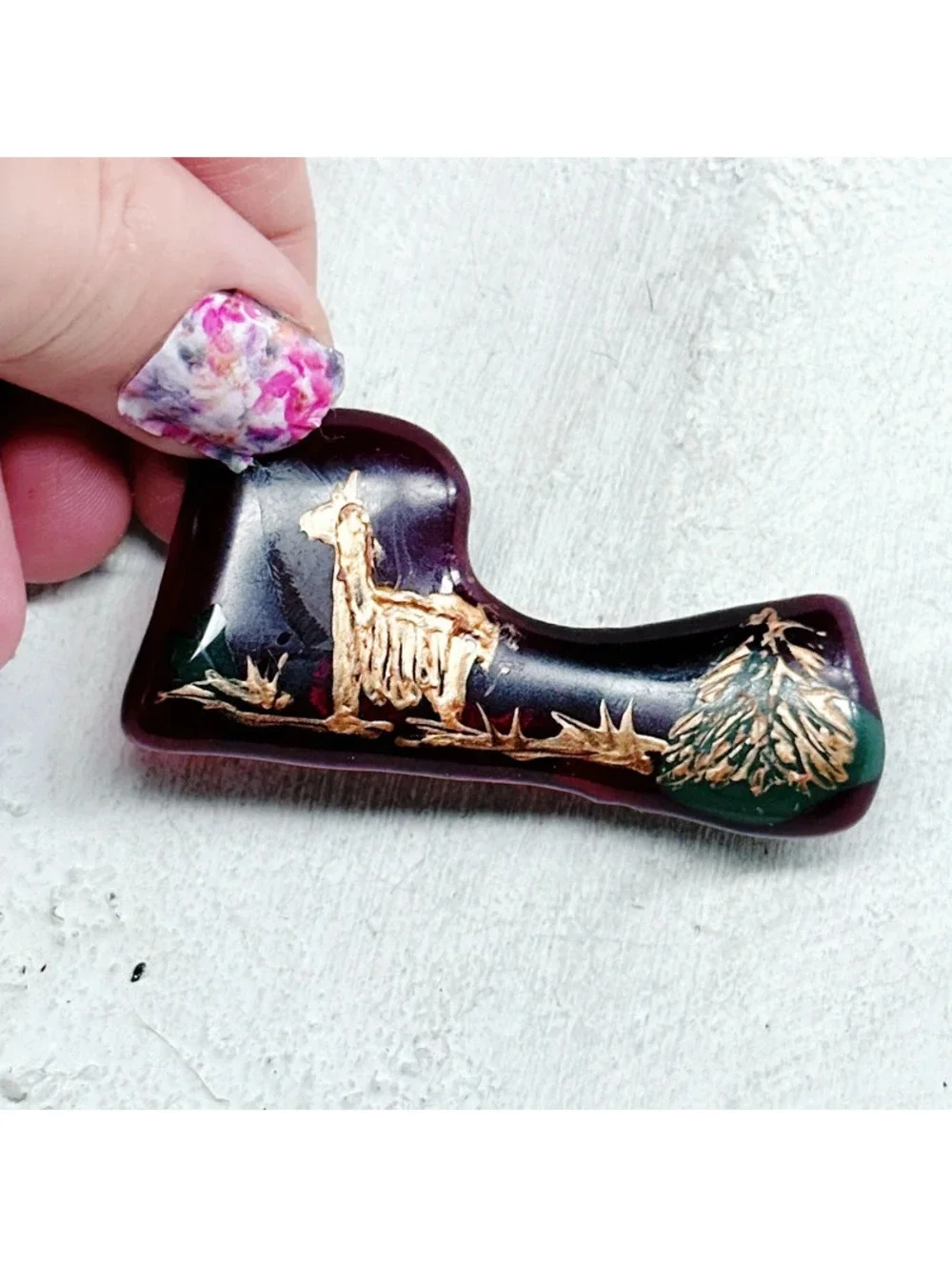 5285mc. Burgundy Llama Christmas Brooch